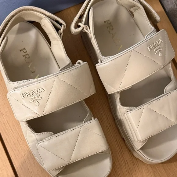 Prada PADDED LEATHER SANDALS / Nappa Double Strap Tan Sandals / IT 38 Camel - Picture 3 of 16